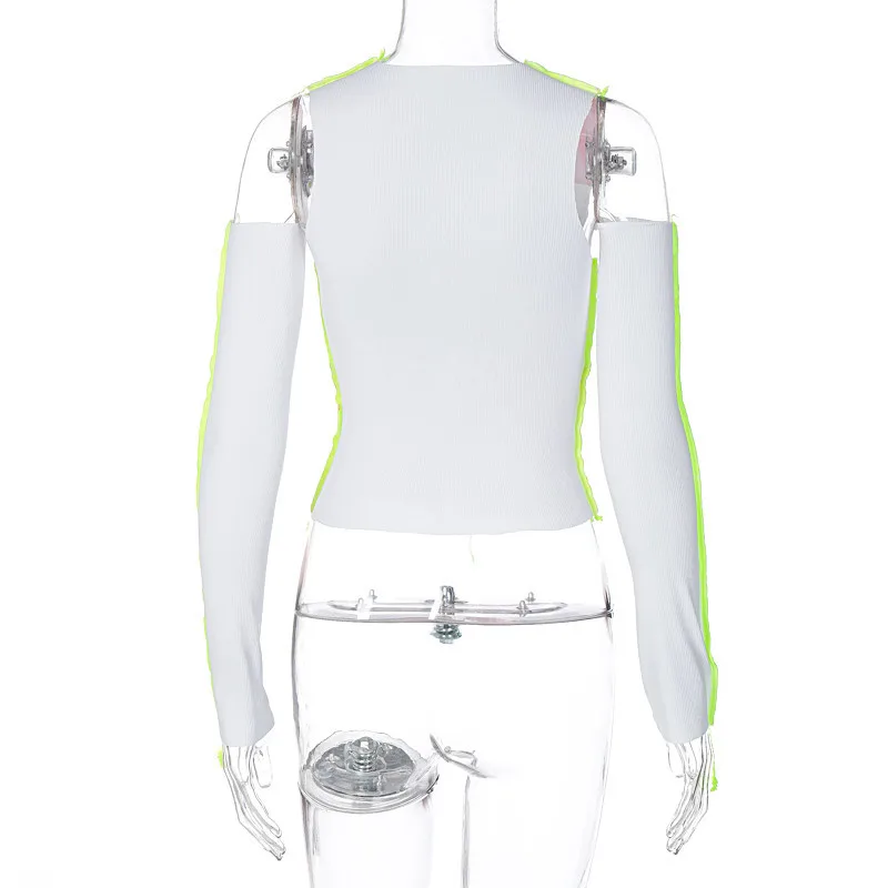 Reverse Design Long-sleeved Tie-dye Hollow Top For Women Thin V-neck Slim Short T-shirt High Street Hip-hop Street Wear