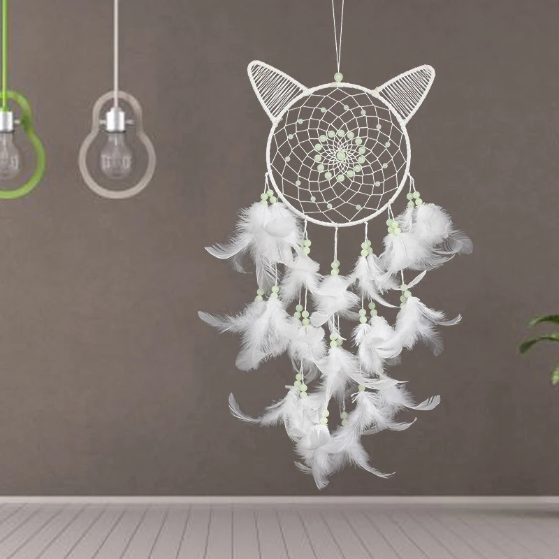 Luminons Dream Catcher Cat Shape Home Decorations Fluorescent Dromenvanger Noctilucent Dreamcatcher Hollowing out Gift Bedroom
