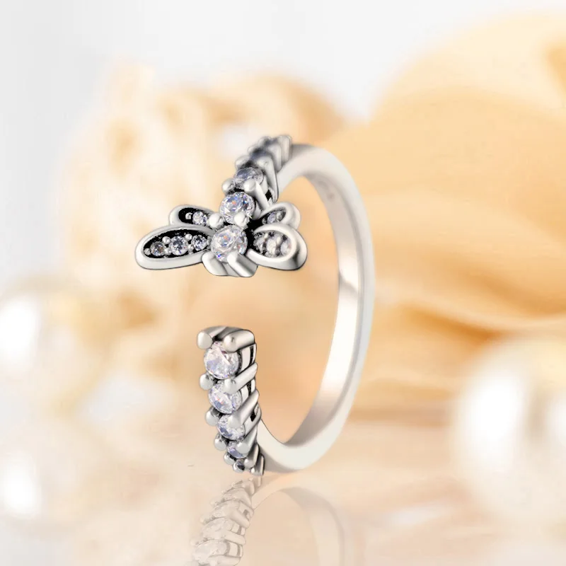

100% 925 Sterling Silver Pan Ring Sparkling Dragonfly Pan Ring For Women Wedding Party Gift Fashion Jewelry