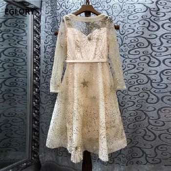 

Sequined Dress 2019 Autumn Sexy V Back Golden Beading Sequined Long Sleeve A-Line Grey Apricot Party Club Dresses Vestidos Festa