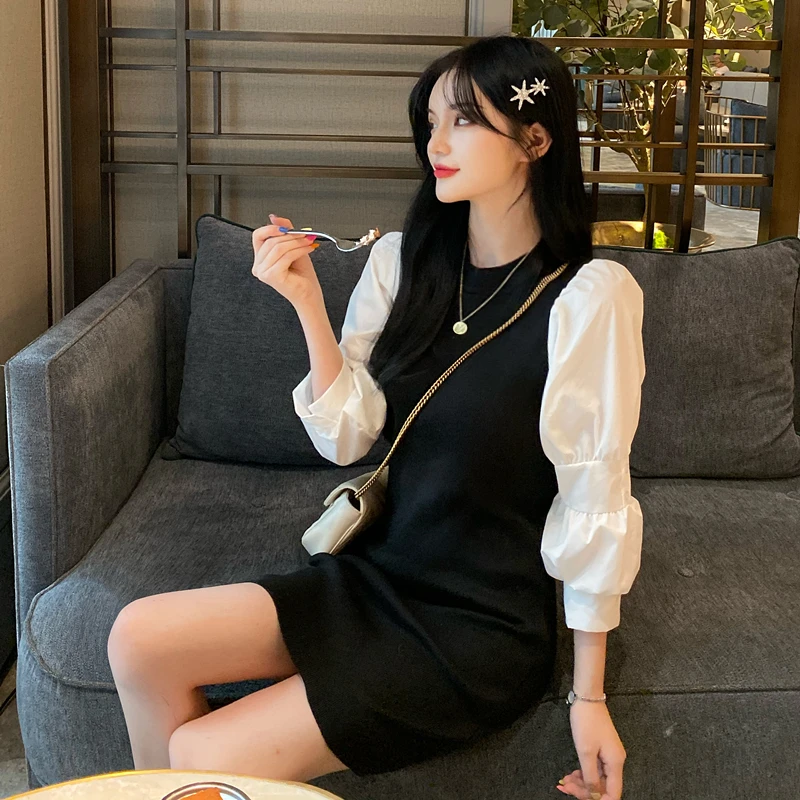 Moda feminina, модное Брендовое весенне-осеннее мини-платье, женская одежда, женские вязаные платья с круглым вырезом, облегающее платье, хипстер