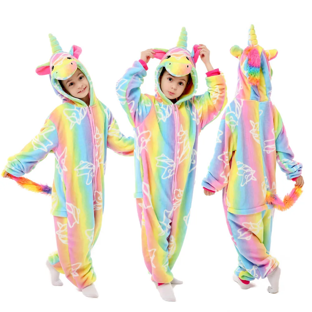 Kigurumi/детская одежда для сна с единорогом мальчиков и девочек фланелевые пижамы