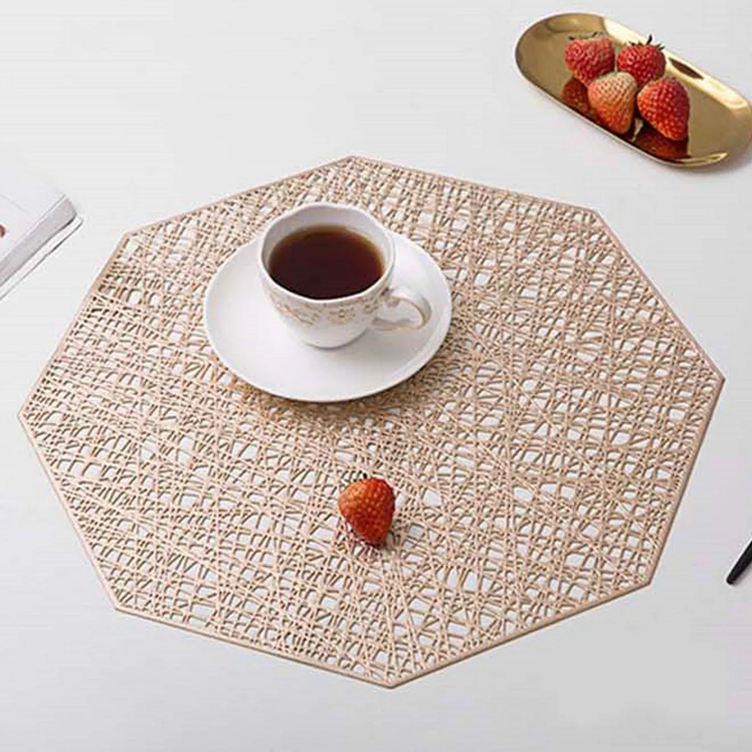  Behogar 2PCS Heat-Resistant Anti-slip PVC Hollow Octagon Table Placemats Bowl Cup Place Mats Coaste