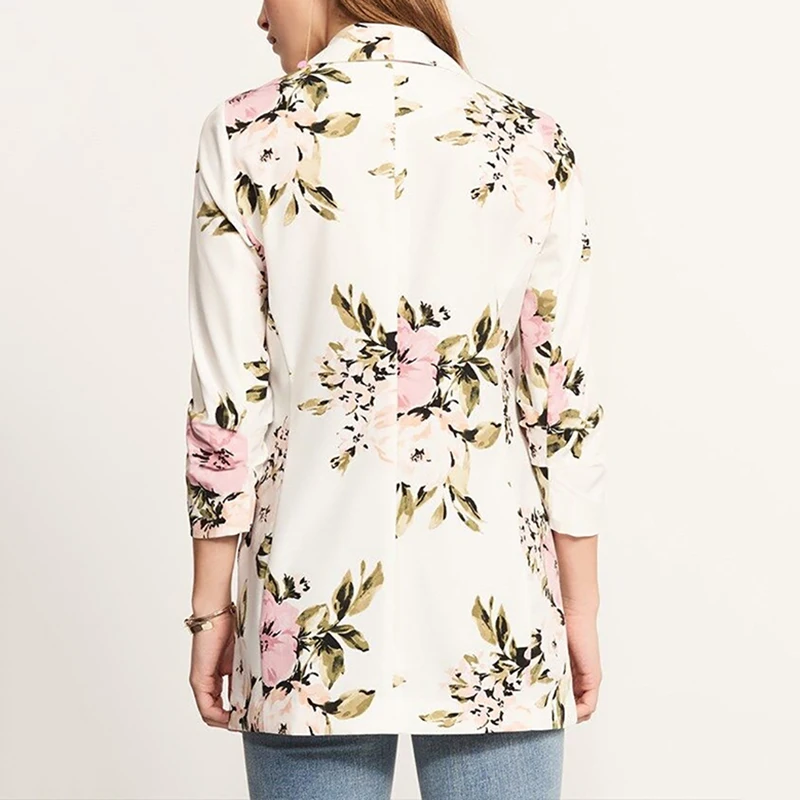 hunter-wish Women Lapel Blazer Suit Business Floral Coat Long Sleeve Jacket Outwear Office Lady