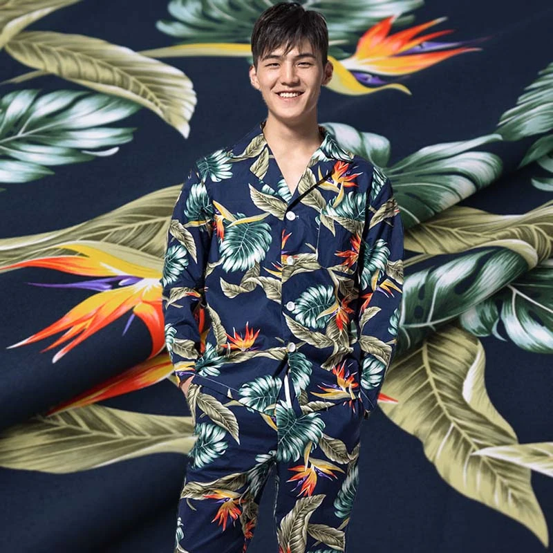 

Dark blue Strelitzia reginae pure cotton fabric for dress shirt ткань хлопок ткани tissu telas bazin riche getzner tissus tecido