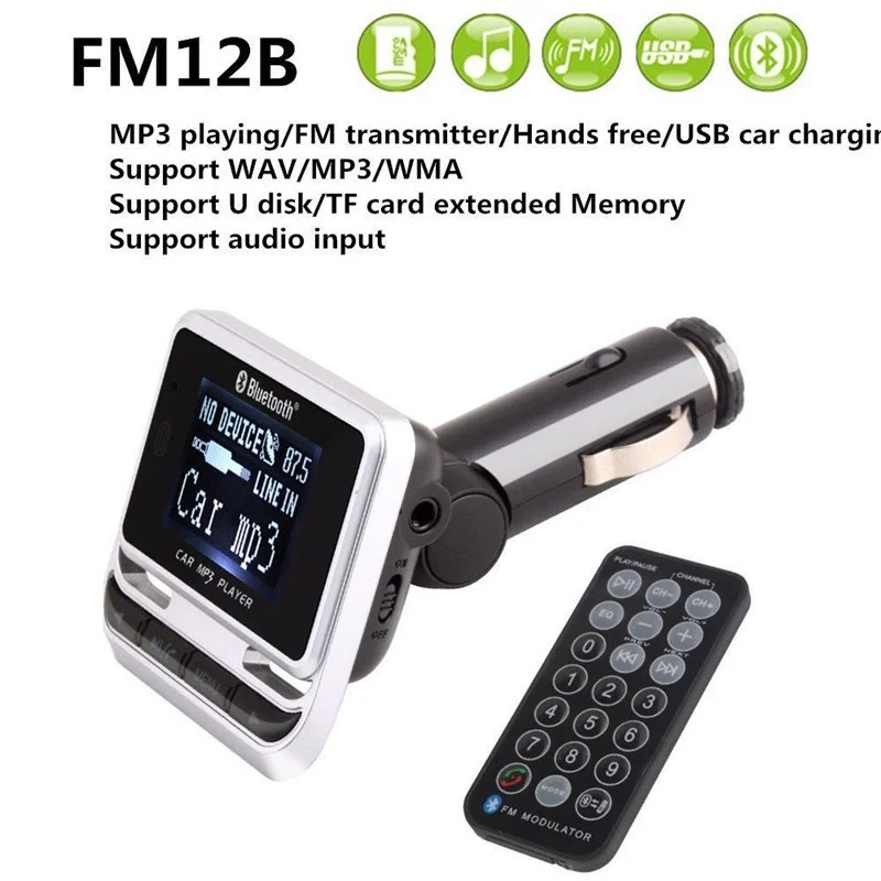 FM12B ЖК-экран беспроводной fm-передатчик Bluetooth Автомобильный MP3-плеер автомобильный комплект с USB зарядным устройством Поддержка TF карты линейный вход AUX