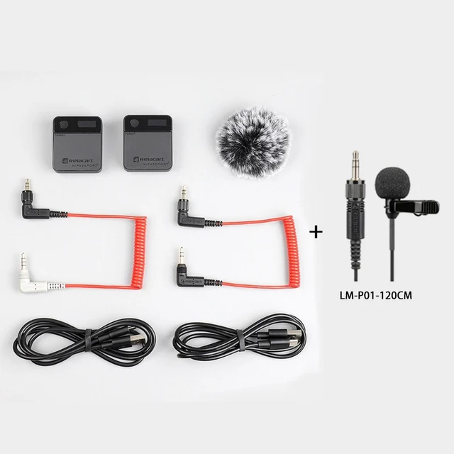 Relacart MI1 MI2 Lavalier Wireless Microphone System Transmitter Kit Vlog Video Recording Studio Mic for DSLR Camera Smartphone 