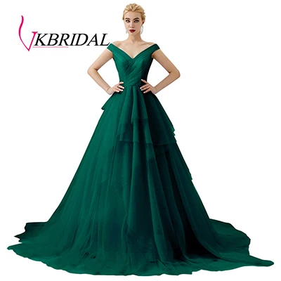 Зеленый VKbridal длинное вечернее платье голубое многослойное ДРАПИРОВАННОЕ бальное платье строгий халат de Soiree Abendkleider Lang Vestido Longo Festa - Цвет: Зеленый