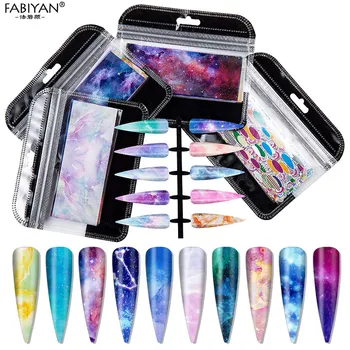 

10Pcs Holographic Foils Multi-pattern Colorful Transfer Paper Sticker Starry Sky Adhesive Wraps Decals Tips Nail Art Decorations