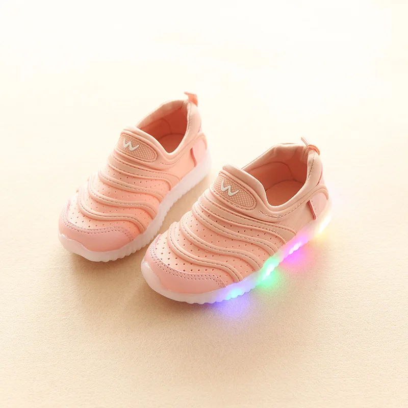 Soft candy color W baby casual shoes LED high quality soft baby sneakers sports running baby girls boys shoes