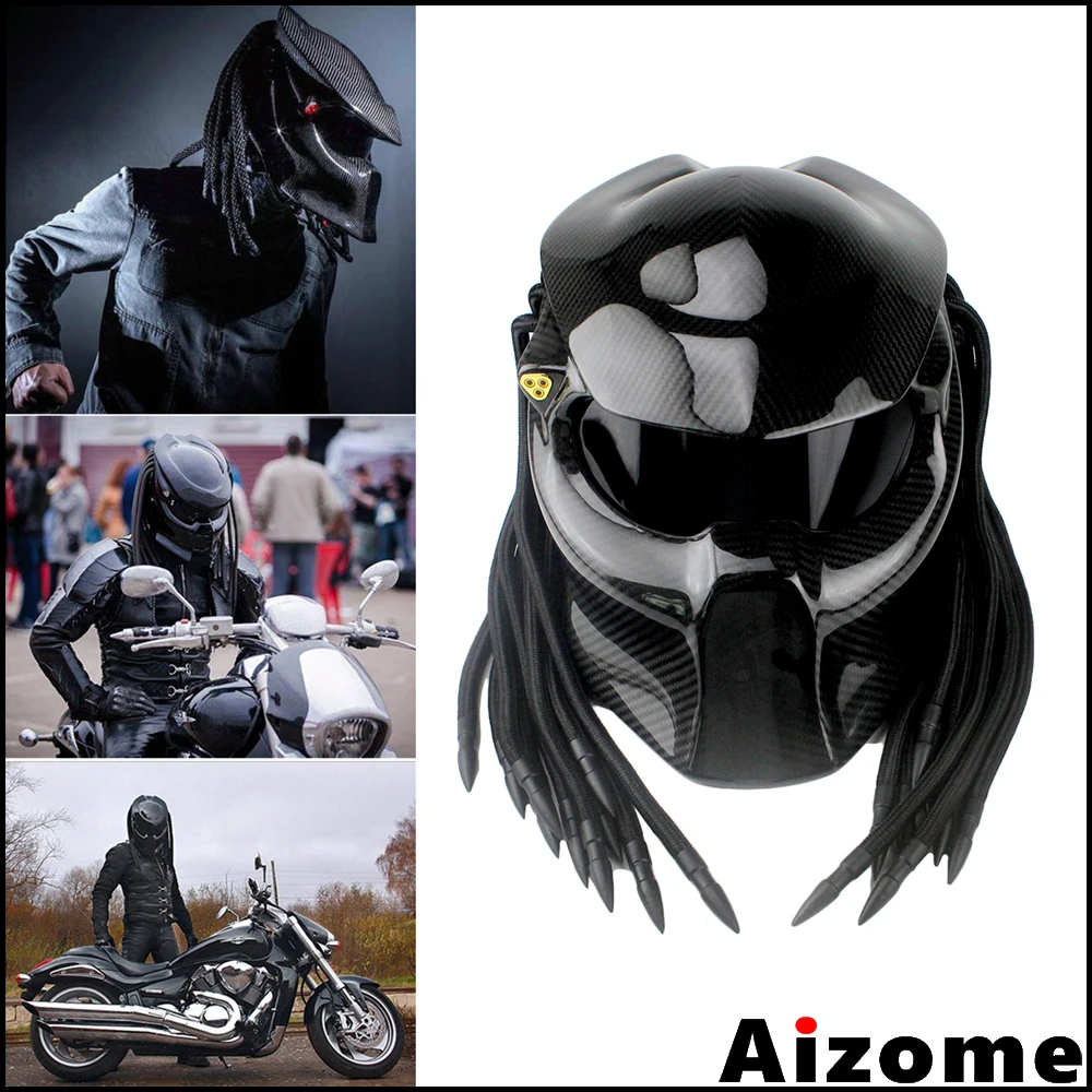 Casco Predator de fibra de carbono para motocicleta, protector de cara  completa de Iron Man, color negro, para exteriores|Cascos| - AliExpress