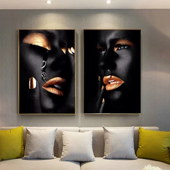 

Black and Gold African Woman Blood Oil Painting on Canvas Cuadros Posters and Prints Scandinavian Wall Picture for Living Room