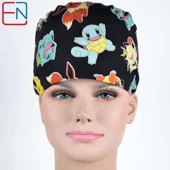

Hennar Women Print Scrub Caps Mask 100% Cotton Caps Little turtle series