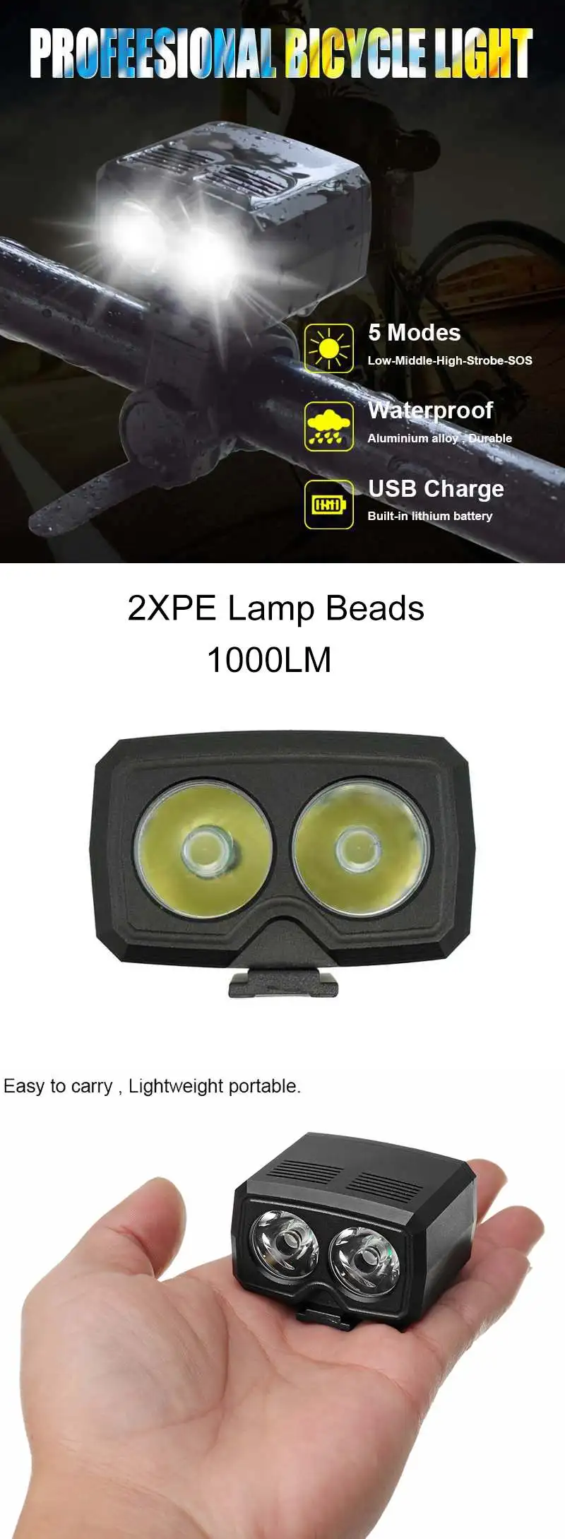 XANES DL05 1000LM 2XPE светодиодный 1200mAh аккумулятор 5 Режим IP65 Водонепроницаемый мини-фонарик для велосипеда для езды на велосипеде кемпинга фонарь автомобильная лампа
