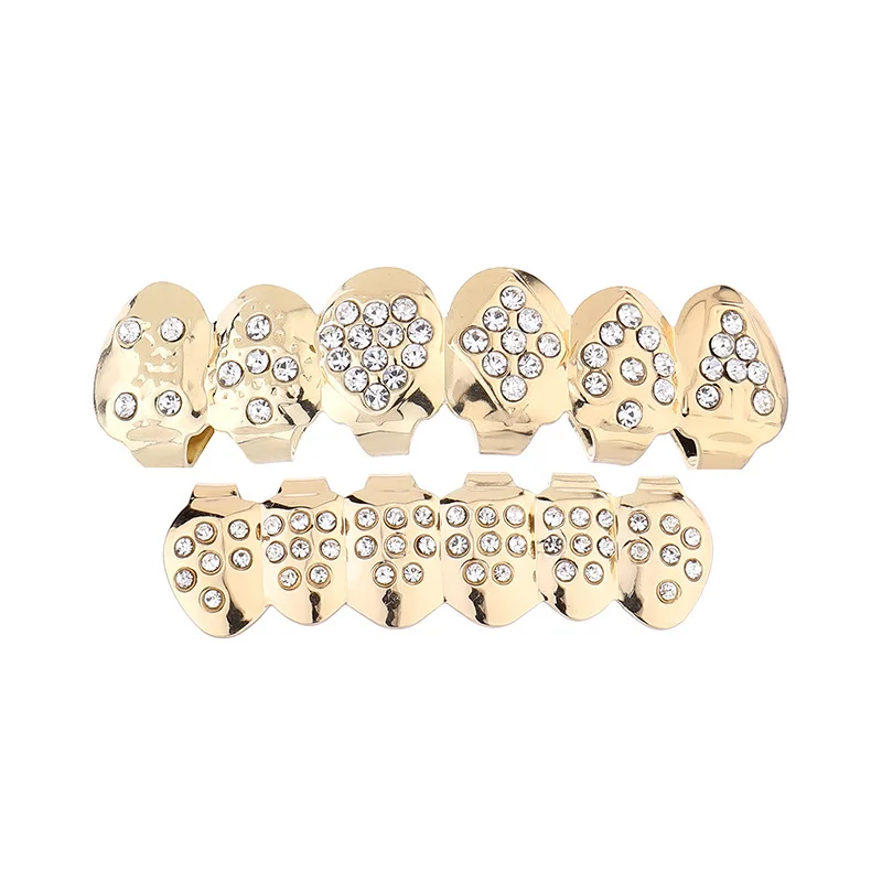 gold Teeth Jewelry Silver /Gold Teeth Grillz Hip hop Teeth Drip Grills Dental Top&Bottom Grill Tooth Caps Cosplay Party Body Jewelry - Окраска металла: gold