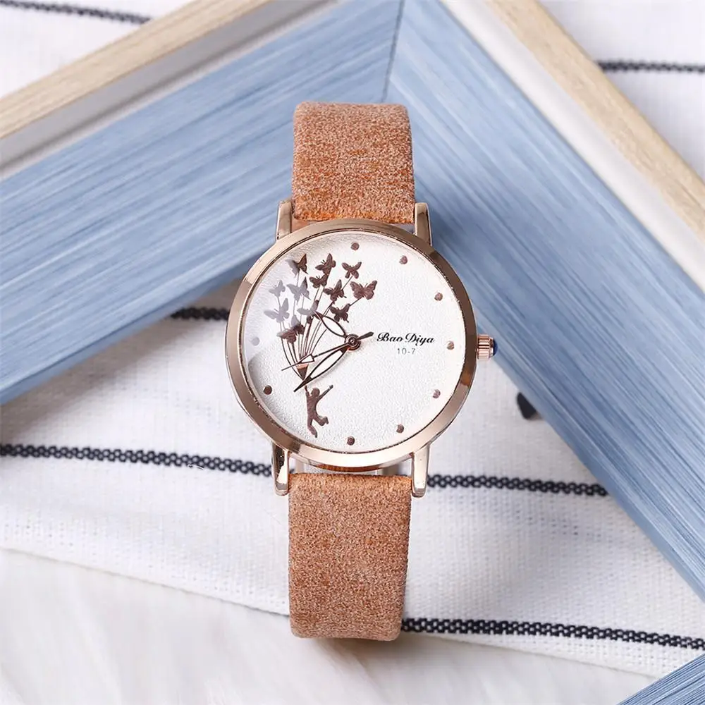 New Fashion Butterfly Women Watches 2022 Simple Brown Quartz Watch Vintage Leather Ladies Wristwatches Drop Shipping