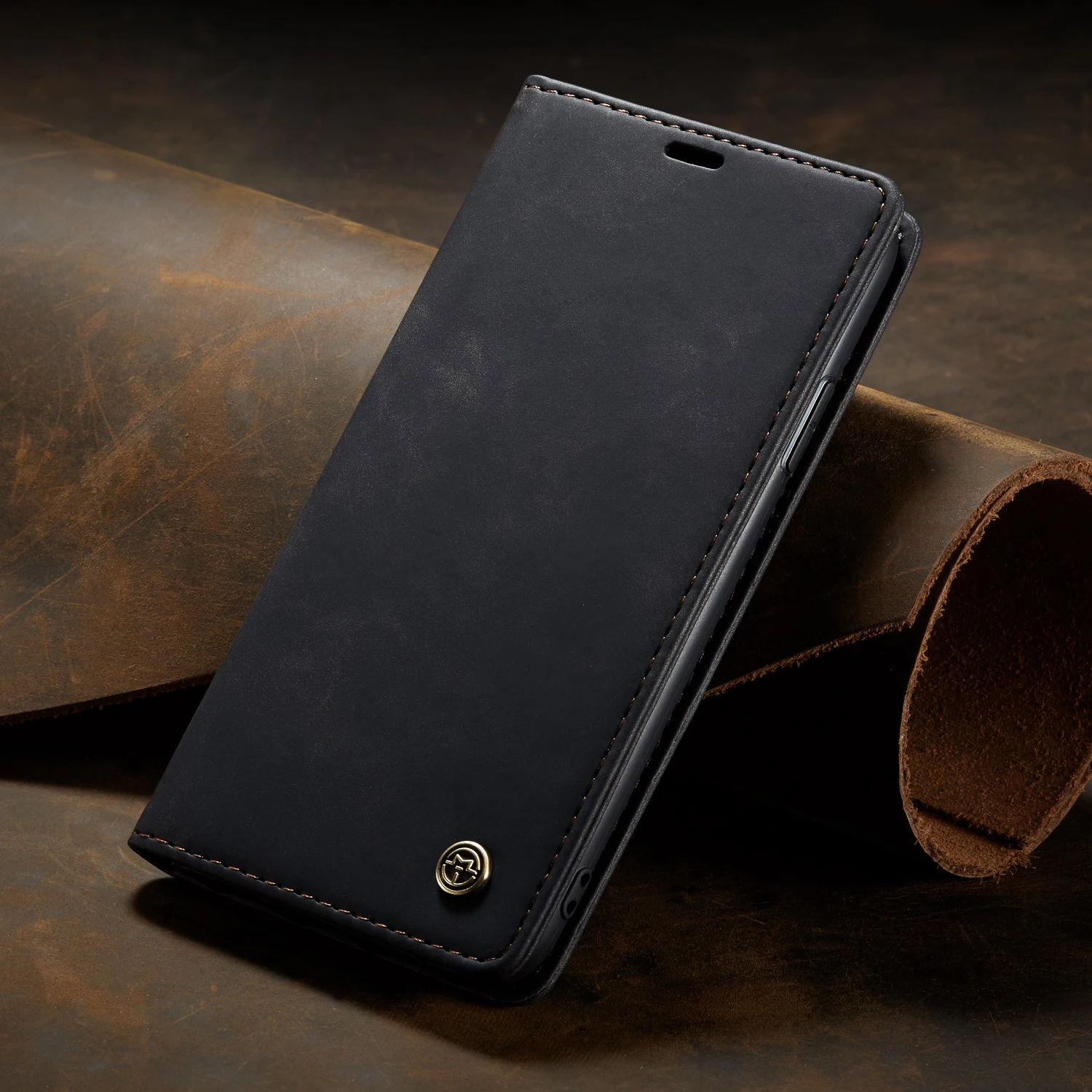 Vintage Leather Flip Wallet Phone Case - Magnetic Closure and Card Slots
