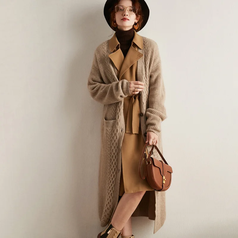 women's beige cardigan cashmere sweaters long sleeve plus size loose Female knitwear high quality 2