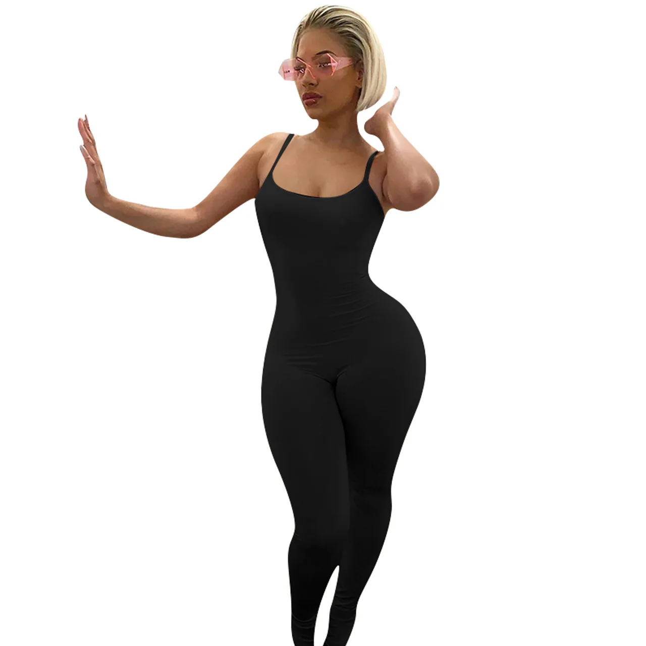 

2020 Summer Thin Women 's Siamese Trousers Solid Color Strap Jumpsuit European and American Ladies 's Clothes