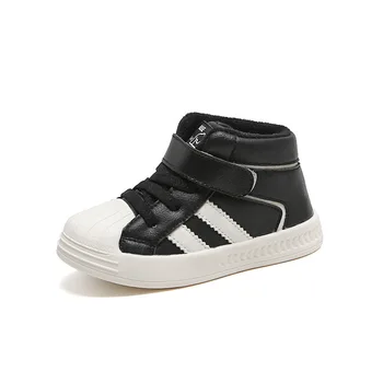 

Brand Kids shoes 2020 winter new high-top shell-toe plus velvet cotton shoes for girls boys Non-slip sneakers baby toddler shoes