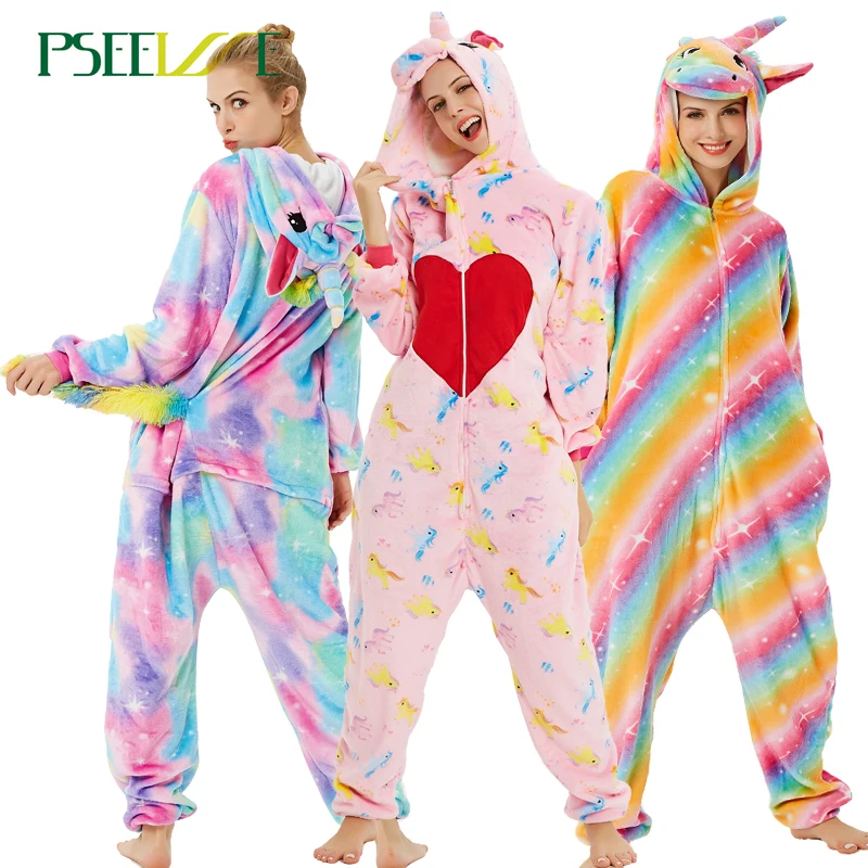 

New Women Unicorn Pajamas Sets Flannel Cute Animal Pajamas Women Winter Unisex Nightie Pyjamas Sleepwear Couple Home wear suit