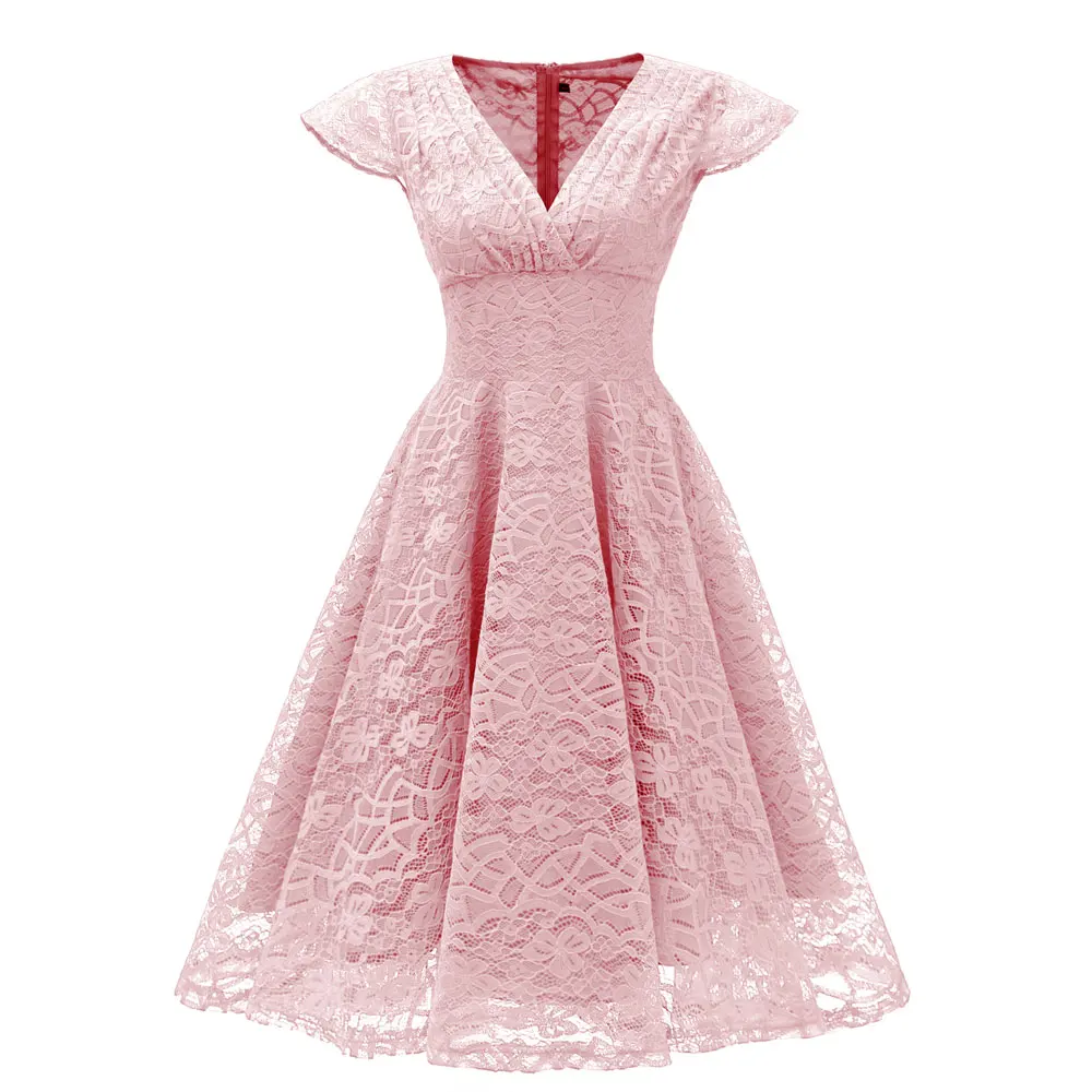 Вечернее платье бордовое кружевное короткое вечернее платье Элегантное ТРАПЕЦИЕВИДНОЕ ПЛАТЬЕ С v-образным вырезом без рукавов robe de soiree - Цвет: Pink