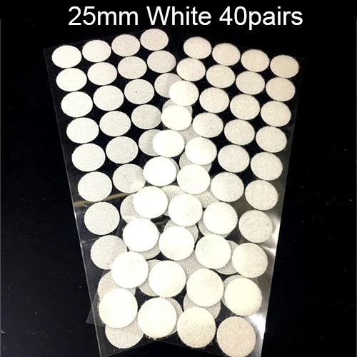 25mm White 40pairs Синий клейкая застежка 10/15/20/25/30 мм в горошек нейлон крюк и петля, Стикеры Круглые сильные самоклеящаяся крепежная лента 100 пар - Цвет: 25mm White 40pairs
