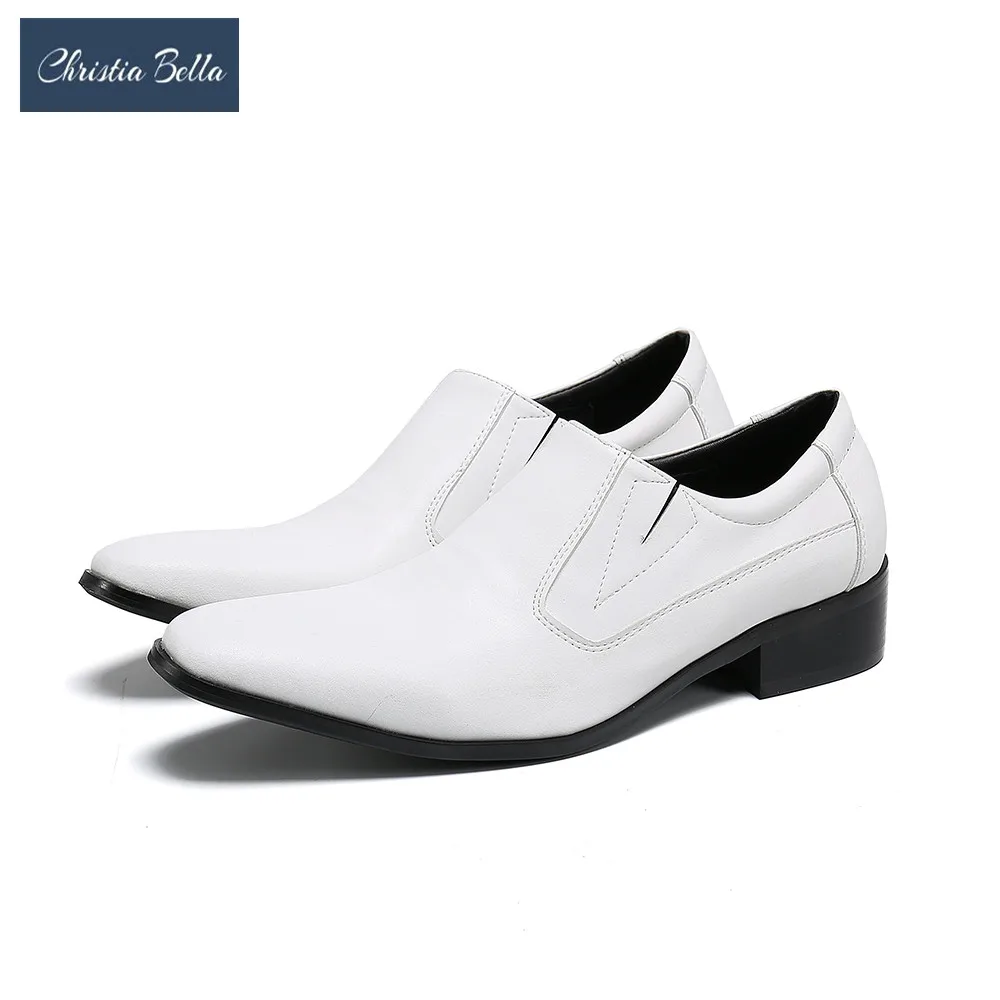 Christia Bella Classic Handmade Real Leather Men Shoes Square Toe White