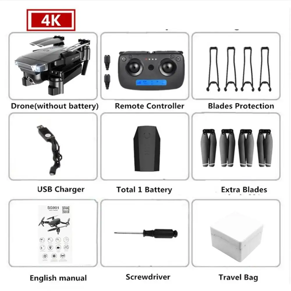 ZLL SG901 камера Дрон 4K HD Двойная камера дроны следят за мной Квадрокоптер FPV Профессиональные с GPS долгий срок службы батареи - Цвет: 4K 1 battery