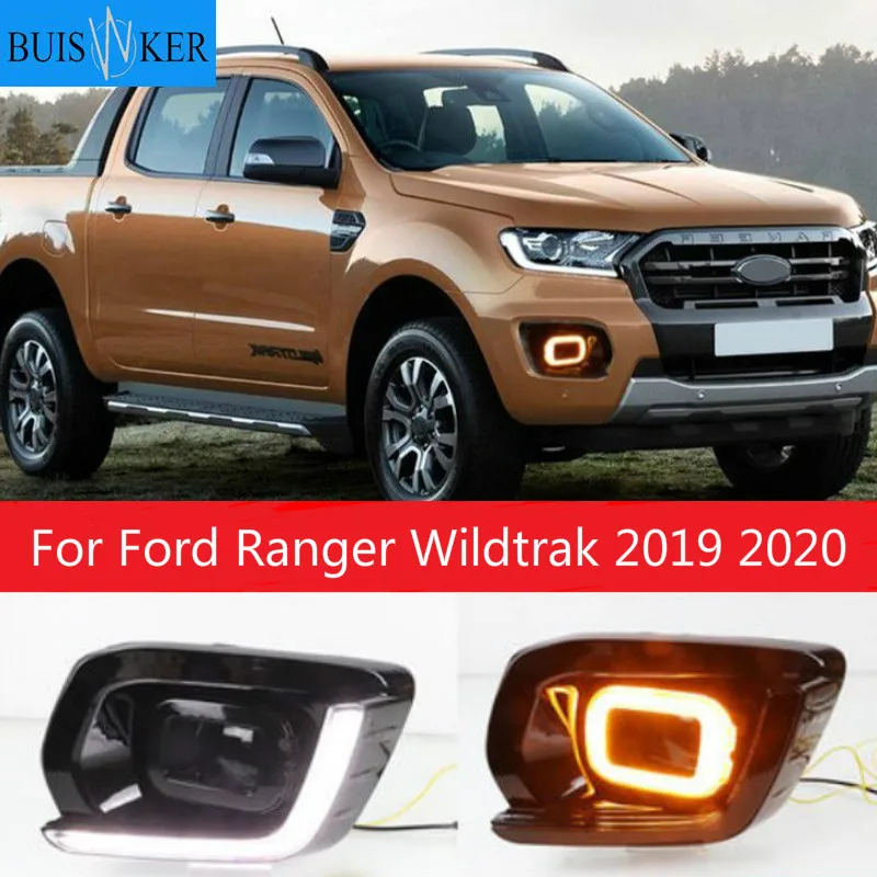 

1 пара противотуманных фар DRL светодиодный светильник дневного света Дневной светильник с поворотным сигналом для Ford Ranger Wildtrak 2019 2020