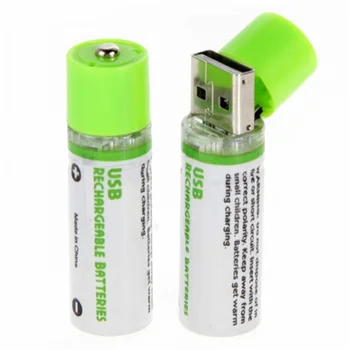 

2pcs USB battery AA 1.2V 1450mAh NI-MH Cells USB Rechargeable Battery (Green)