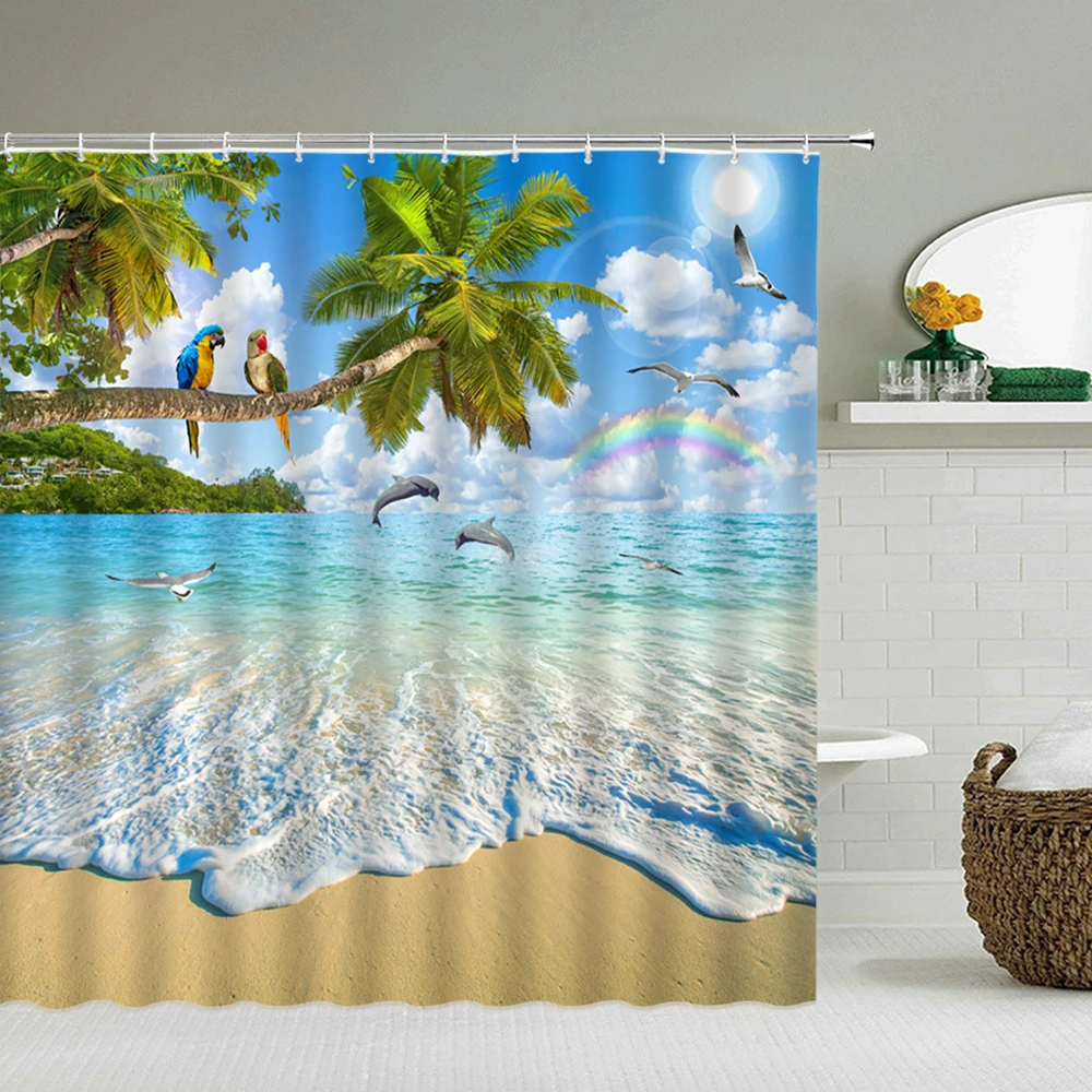

Beach Ocean Waterproof Bathroom Shower Curtains Sea Shell Bath Curtains 3d Printing With Hooks 180*180cm Washable Cloth