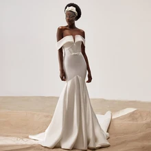 

RANMO Modern Mermaid Wedding Dress Off the Shoulder Fitted Beach Bridal Dress Sleeveless Court Train Custom Made Wedding Gown