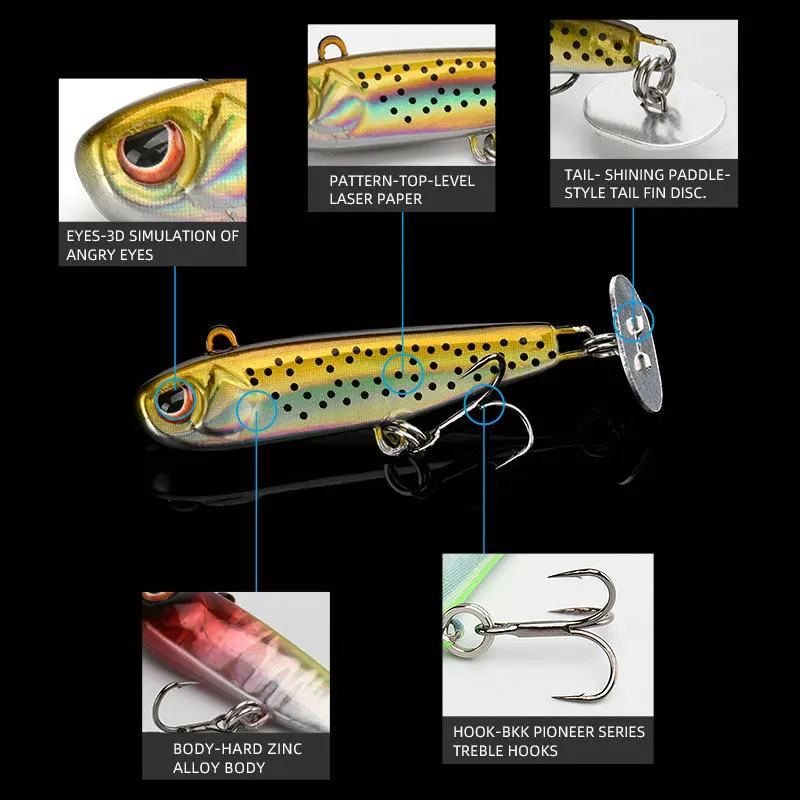 BLUX Rattle Tail 38mm 44mm Power Shining Paddle Metal Jig Fast Zinc Jigging Spoon Bait Bass Trout Sinking Hard Fishing Lure — view 4