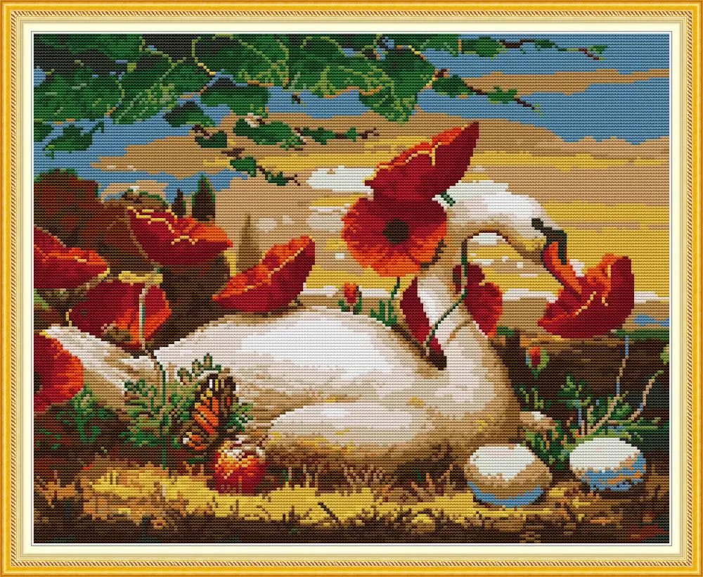 

Swans among the flowers cross stitch kit aida 14ct 11ct count print canvas cross stitches needlework embroidery DIY handmade