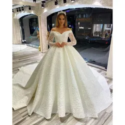 New Luxury Wedding Dresses Beading Sequined Long Sleeve Sweetheart Floor-Length Sweep Train Elegant Bridal Gowns Robe De Mariée