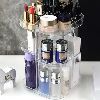 

Cosmetic storage box transparent acrylic rotatable skin care products desktop racks heightened three-layer finishing rack