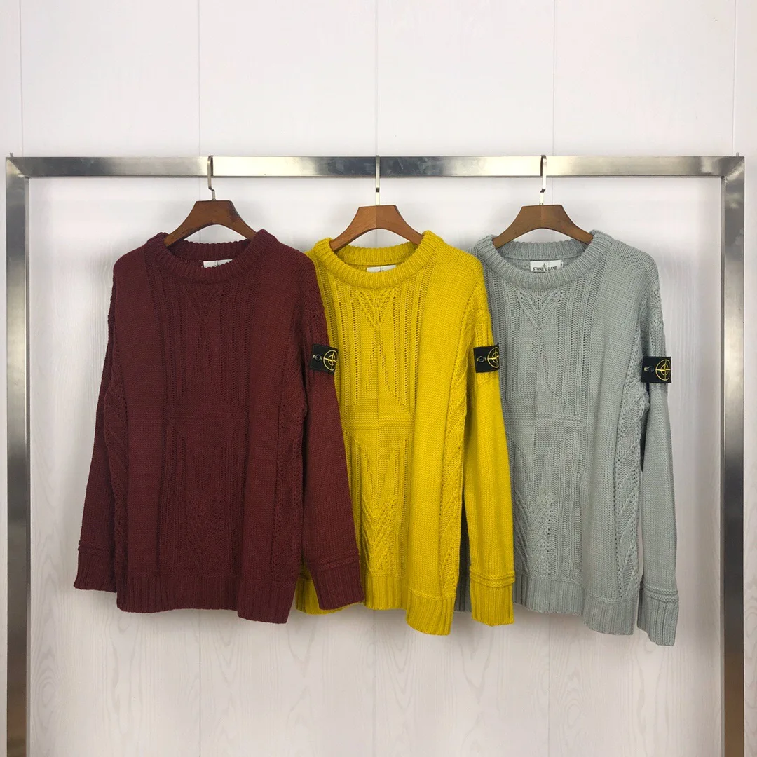 

2020 New Stone Lazy Wind Twist Loose Pullover Sweater Crew Island Neck Sweater Size M-XXL
