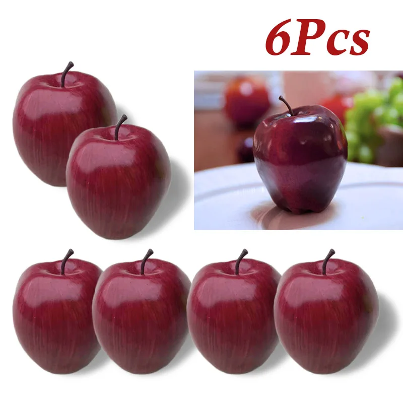 6pc Artificial Red Fruit Food Lifelike Fake Fruits Plant Home Office Party Decor