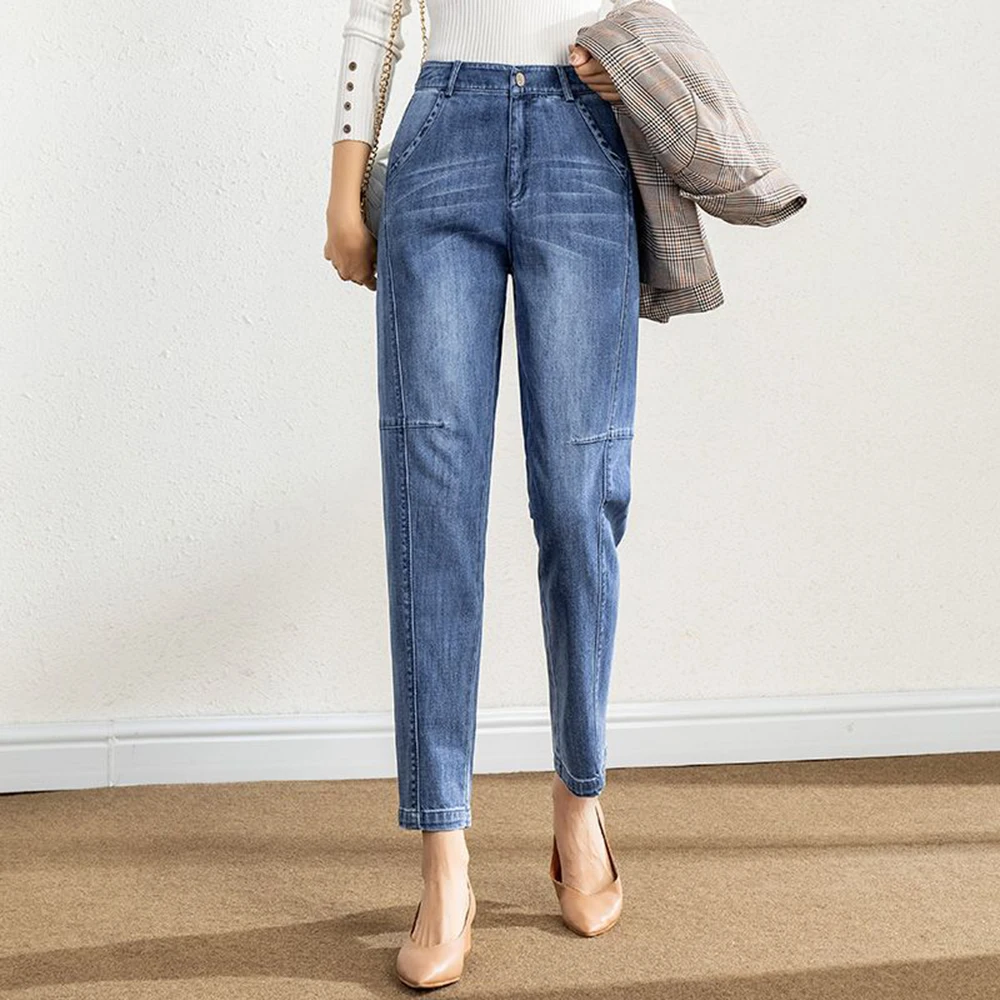 YUYE Women's Harem Jeans Loose-fit Capri Denim Pants Large Size Mid-Waist New Pattern Blue Washed Feet Haroun Jeans For Spring YUYE Women's Harem Jeans Loose-fit Capri Denim Pants Large Size Mid-Waist New Pattern Blue Washed Feet Haroun Jeans For Spring