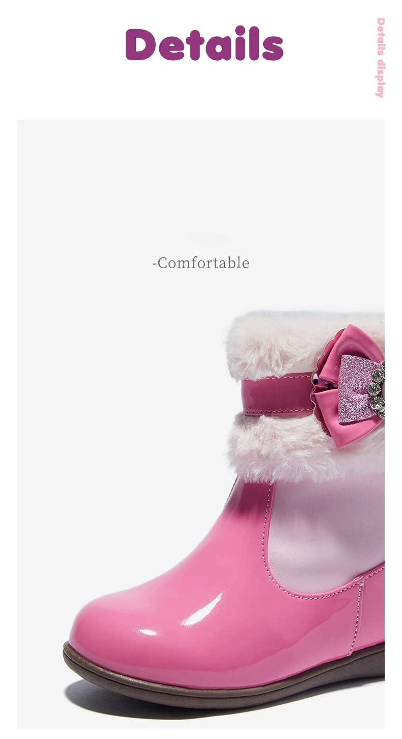 Детские ботинки до середины икры с бантом; детские ботинки принцессы на меху; теплая Брендовая обувь для маленьких девочек; модные ботинки со стразами; милые мягкие зимние ботинки