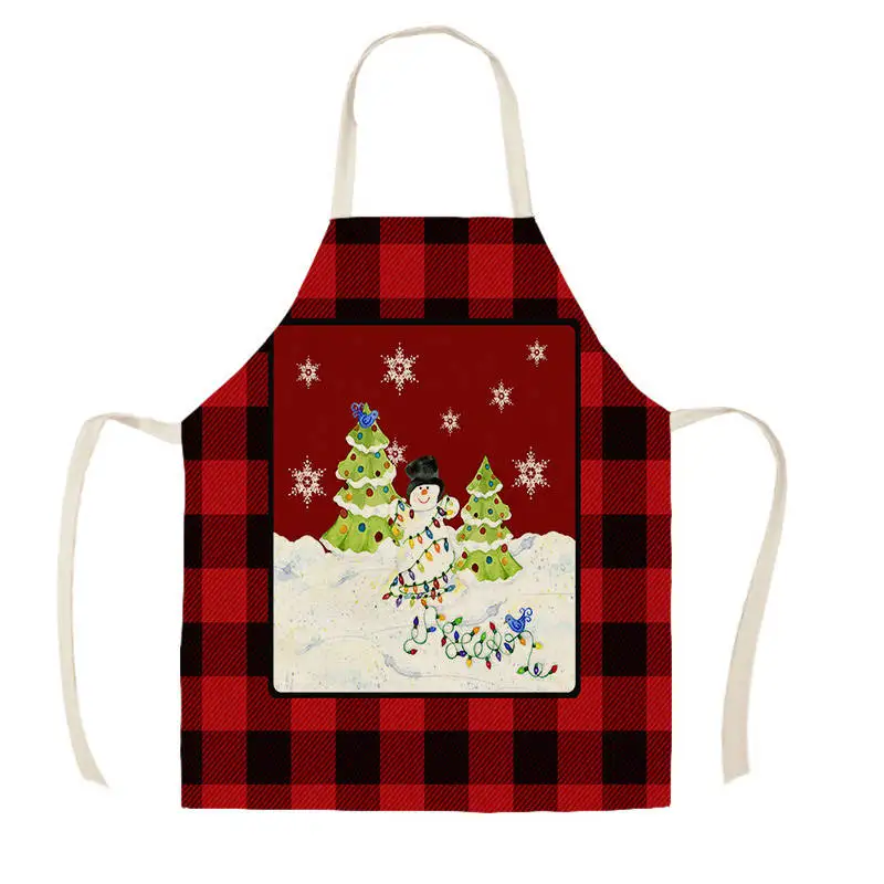 Merry Christmas Kitchen Apron Happy New Year Xmas Decor Sleeveless Cotton Linen Aprons for Men Women Home Cleaning Tools WQL902