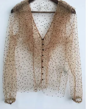 

Women Shirt 2020 Spring and Summer New Women's Point Lace Top Short Cardigan