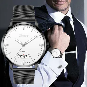 

WJ-8785 Business Men Watch Fashion Classic Date Quartz Wristwatch For Man Top Brand Simple Male Watches Mesh Steel Strap relogio