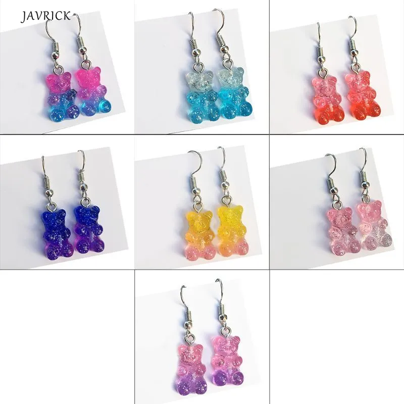 1 Pair Fashion Lovely Candy Color Cartoon Gummy Bear Resin Dangle Drop Earrings 