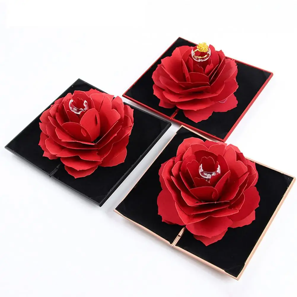 

3D vintage fashion elegant Rings Box Wedding Engagement Ring Rose Flower Gift for Jewelry Display Storage Holder