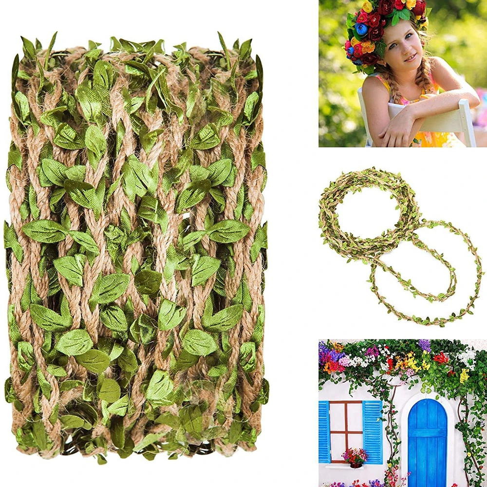 100cm Artificial Vine Fake Foliage Leaf Plant Garland Rustic Jungle Ribbons With Flax For Baby Shower Wreath Wedding Home Decor | Дом и сад