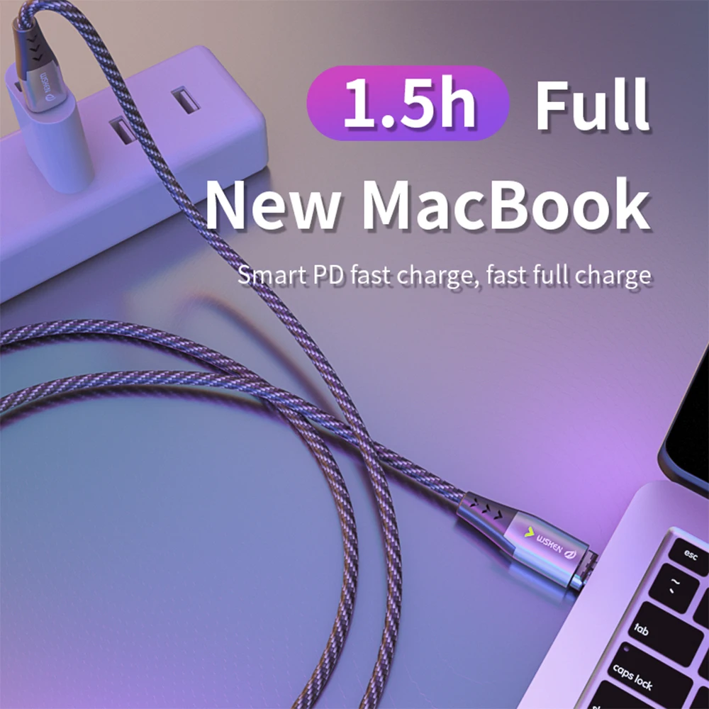 Магнитный кабель WSKEN 5A usb type-C-USB C для MacBook Pro 100 Вт PD, магнитное зарядное устройство, USB-C кабель type-C для huawei, кабель для передачи данных