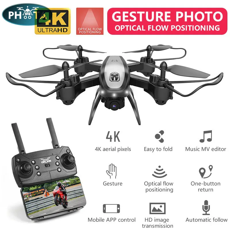 

KY909 Drone 4k profesional drones with camera hd quadrocopter Wifi FPV quadcopter Gesture photo Optical flow dron mini drone