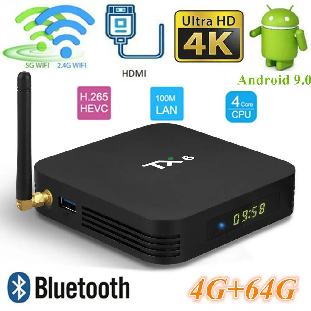 

TX6 Smart TV Box H6 4G+64G Quad Core Android 9.0 Dual WiFi BT 4K Media Player USD3.0 Google Player Youtube Set Top Box